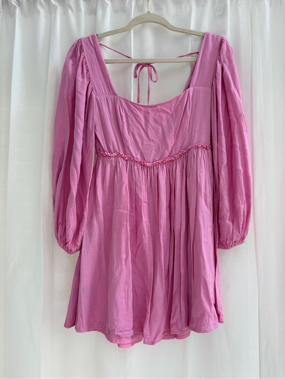 Pink Peasant Sleeve babydoll Mini Dress